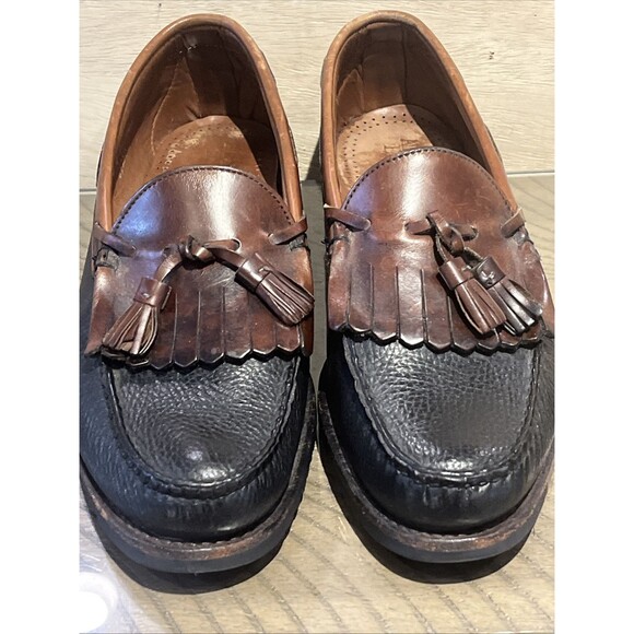 Allen Edmonds Moccasin Loafers Shoes Mens Sz 10 D Leather Black Brown Nashua tas - Picture 2 of 10